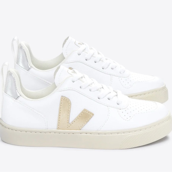 Veja Shoes - NWOT Veja V-10 CWL Sneakers White Platine Gold Silver Leather Lace Up Chrome 5